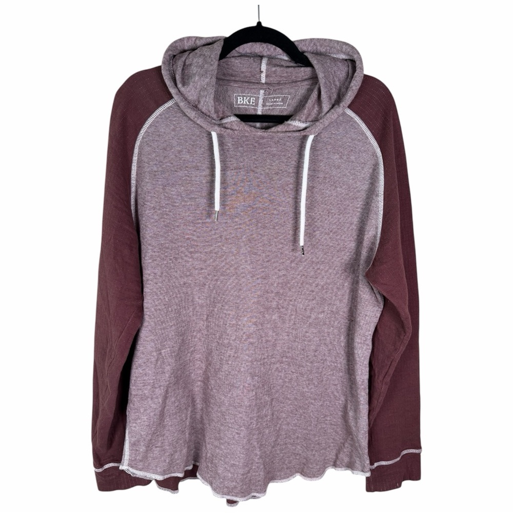 BKE Two-Tone Hooded Shirt in Mauve and Burgundy